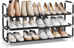 SONGMICS 3-Tier Shoe Rack, Shoe Storage for Hallway Closet, Slim and Space-Saving, Metal Frame, Non-Woven Fabric Shelves, Black ULSH053B01