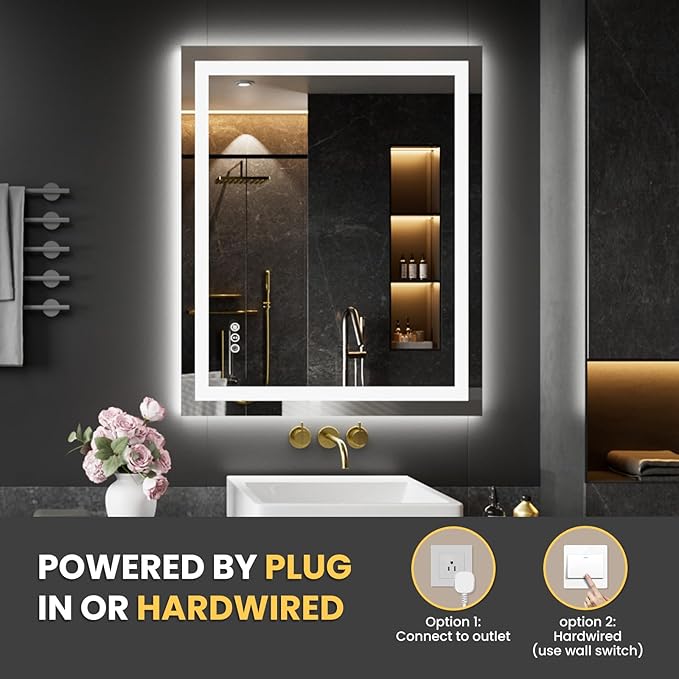 LOAAO 20X28 LED Bathroom Mirror with Lights, Anti-Fog, Dimmable, Backlit + Front Lit, Lighted Bathroom Vanity Mirror for Wall, Memory Function, Tempered Glass, Shatter-Proof, ETL Listed