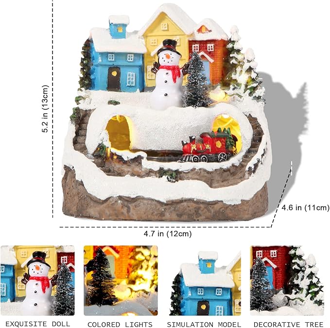 Christmas Village Figurines Musical Snow Globe Christmas Collectible Buildings Decoration with Spinning Train 8 Music & LED Light for Christmas Home Decor Gift Santa Claus (Snowman) (W01)