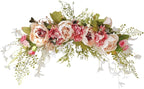 IUIBMI 29.5 inch Wedding Arch Flowers, Spring Decorative Peony Swags with Green Leaves Rustic Artificial Floral Swag Peony Door Wreath for Front Door Wedding Arch Wall Decor (A)