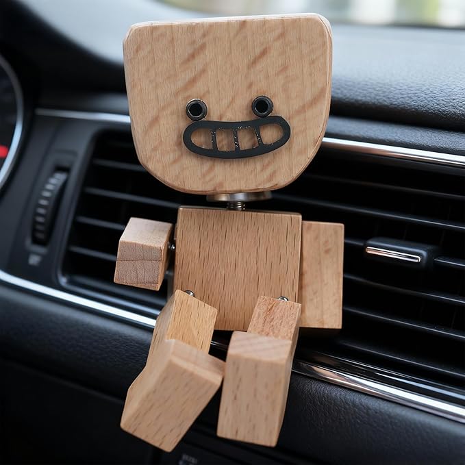 Whimsical Shaking Figurine, Wooden Man with Swappable Face Plates, Fun Kinetic Desk Decor for Office & Home, Engaging Gift for Coworkers & Friends
