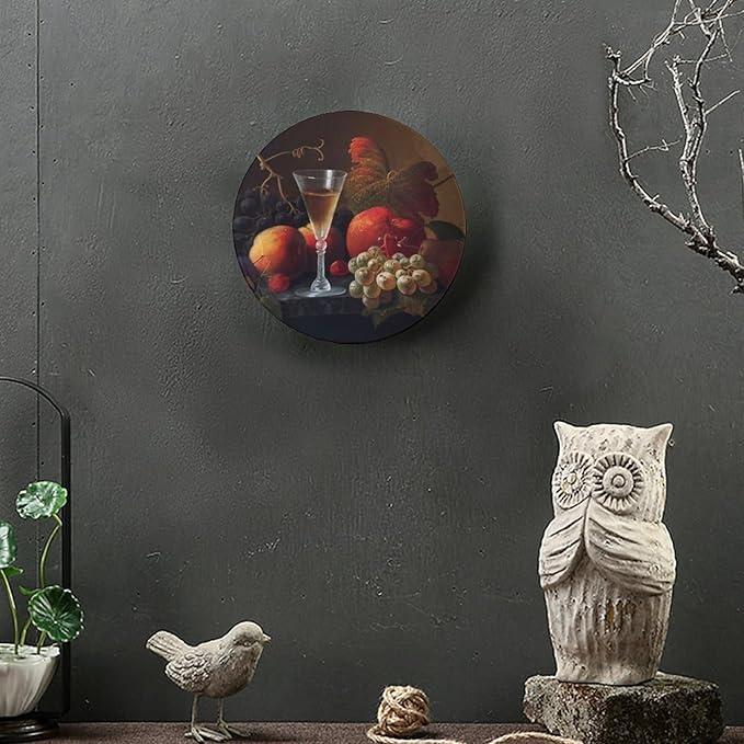 WineDecorative Ceramic Plates, 8 Inch, Fruits and Wine Round Display Plate, Decorative Plates with Stand, for Kitchen Party Coffee Table Decor Art