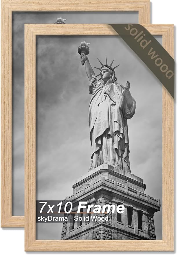 Natural Solid Wood 7x10 Picture Frame, Display 7 x 10 Inch Picture Poster Photo, Vertical & Horizontal Wall Hanging - 2 Pack/Natural/7"x10"