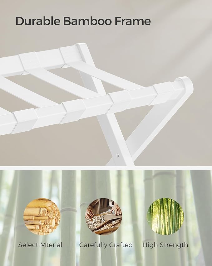 SONGMICS Luggage Rack, Set of 2, Folding Suitcase Stand with Storage Shelf, for Guest Room, Hotel, Bedroom, Heavy-Duty, Holds up to 131 lb, Cloud White URLR007W02