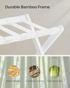 SONGMICS Luggage Rack, Folding Suitcase Stand with Storage Shelf, for Guest Room, Hotel, Bedroom, Heavy-Duty, Holds up to 131 lb, Classic White URLR007W01
