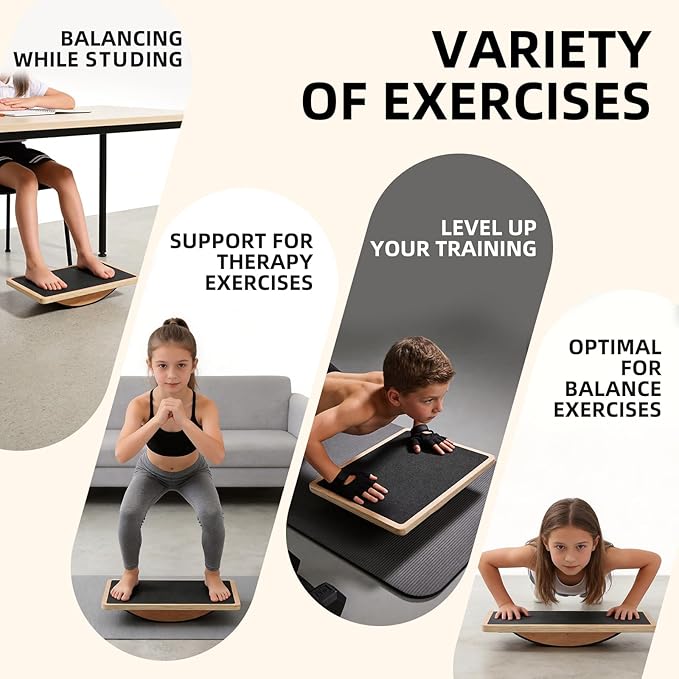 Juoe Balance Board Wobble Board for Adults and Kids - Anti-Slip 350LBS Balance Board for Physical Therapy,Balance Training,Posture Correction,Standing Desk Core Strength Wooden Balance Rocker Board