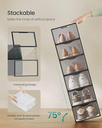 SONGMICS Shoe Boxes, Shoe Storage Organizers Rack for Closet, Plastic Stackable Sneaker Containers Case, 12 Pack, Transparent and Ink Black ULSP312B01
