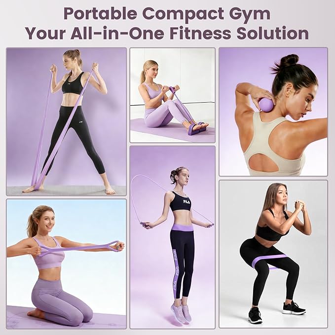 Home Workout Equipment for Women with 6 Tube Elastic Foot Pedal Resistance Band with Handle,Thigh Pelvic Trainer, Leg Fitness Bands Set, Exercise Essentials Starter Kit for Full Body Toning