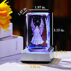 YWHL 3D Crystal Guardian Angel Figurine with Colorful Light Base, Laser Engraved Glass Angel Gifts, Collectible Figurines