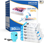 ZPP Vacuum Storage Bags with Electric Pump, 30 Pack (6 Jumbo, 6 Large, 6 Medium, 6 Small, 6 Roll Up Bags) Vacuum Seal Bags for Clothes, Mattress, Blanket, Comforters, Travel, Moving