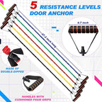 Leyndo 5 Pcs Exercise Resistance Bands with Handles Physical Resistance Tube Workout Bands with Door Anchor for Men Women Muscle Toning Strength Training