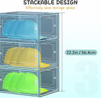 6 Pack Hat Organizer Box, Stackable Clear Baseball Caps Holder Box Containers with Magnetic Door for Hats Snapback Cap Storag, Hat Rack Display Case, Holds 8 Hats Each (Blue)