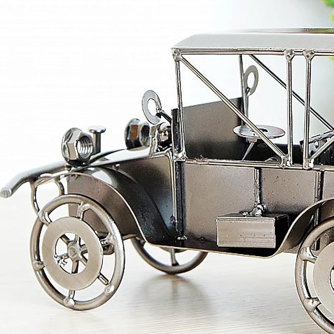 Metal Antique Vintage Car Model Home Décor Handmade Handcrafted Collections Collectible Vehicle (Silver)