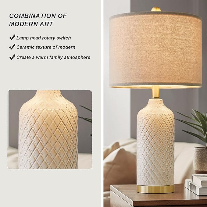 G-SAFAVA 24.25" Table Lamps Set of 2 Modern Ceramic Lamps for Living Room Bedside Lamp Gold for Night Stands Boho Bedroom Lamp Farmhouse Side End Table Lamps