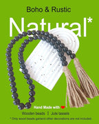 Boho Decor Wood Beads Garland Farmhouse Wall Hanging Decorations Natural Wooden Bead Tassel Decorative for Coffee Table Christmas and Prayer (Black, 39")