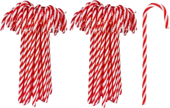 100 Pcs Christmas Candy Canes 5.9 inch Plastic Christmas Tree Hanging Ornaments Twisted Red White Crutch Candy Canes for Xmas Home Indoor Outdoor Party Decoration (C)