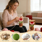 4 Pcs Thank You Gifts for Women, Positive Crochet Sunflower Tulip Heart Potted Plant Flower Dolls with Card Wooden Stands and Box, Teacher Employee Appreciation Gifts, Mothers Day, Birthday Gift