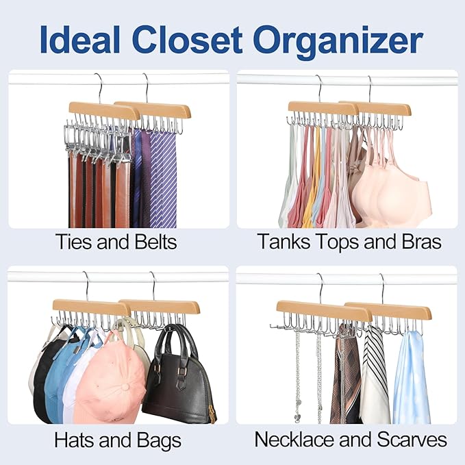 TOPIA HANGER 40 Hooks Belt Tie Hanger Space Saving for Closet, 2 IN 1 Belt Ties Racks Max 60 Belts with 60 Ties Capacity, Curved with Flat Hooks for Belts,Ties,Bras,Closet Organizers and Storage CT70N