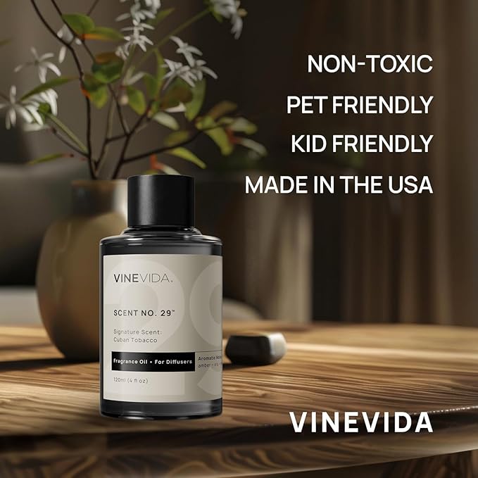 VINEVIDA [4 Fl Oz] Cuban Tobacco Fragrance Oil for Cold Air Diffusers, Essential Oils for Diffuser Oil Refill & Air Freshener Room Spray