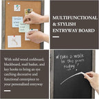 MyGift 3 Panel Wall Mounted Entryway Bulletin Board Combo Set with Vintage Gray Solid Wood Frame, Chalkboard, Cork Board, Black Metal Mail Basket, and Hanging Rail