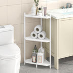 Wisuce Corner Shelf Stand - 3 Tier Bamboo Small Corner Bookshelf for Office Kitchen Bedroom Plant Stand Living Room Decor Small Space (White)