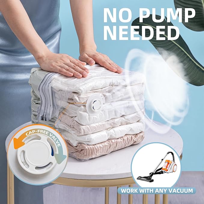 6 Pack Vacuum Storage Bags, Cube Combo (3 Jumbo+3 Medium), Vacuum Seal Bags for Clothing, Bedding, Blanket, Space Saving Closet Organization