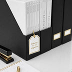 BLU MONACO | Cardboard Magazine File Holder Set of 6 Black | Vertical Magazine File Holder with Gold Label Slots | Standing File Holder and Cardboard Bins for Shelves Desk Storage