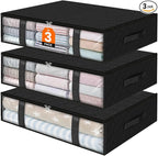StorageRight Under Bed Storage Bins, 3-Pack 40L Foldable Fabric Storage Bags with Transparent Window, Breathable Organizer for Clothes/Blanket/Comforter/Quiltr, Black