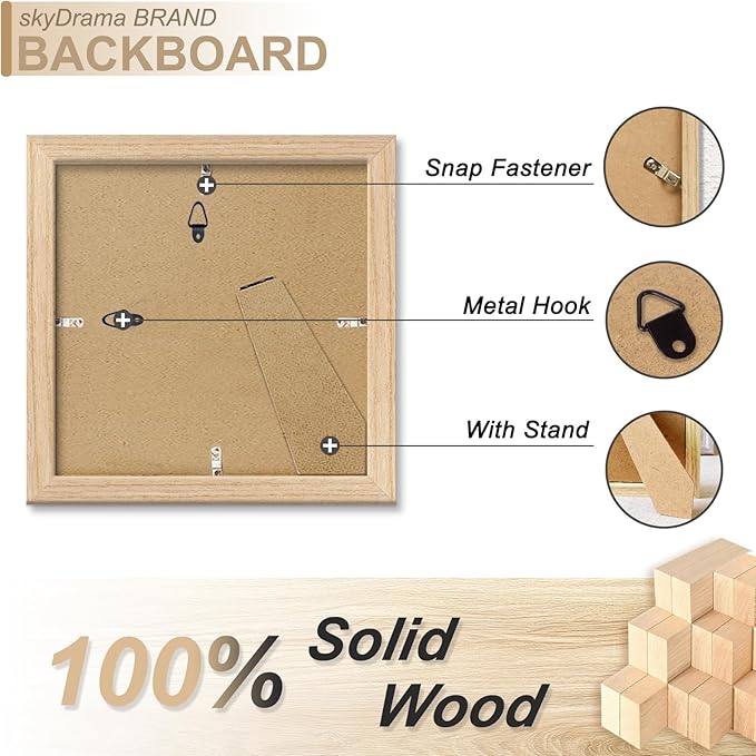 Natural Solid Wood 7x7 Picture Frame, Display 7 x 7 Inch Picture Poster Photo, Vertical & Horizontal Wall Hanging - 2 Pack/Natural/7"x7"