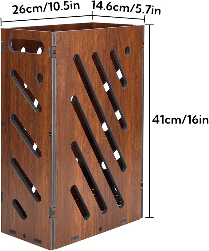 Modern Brown Umbrella Stand with Removable Water Tray, PVC Umbrella Holder, Indoor and Outdoor Use, Storage Bin Freestanding for Home, Office, Hotel