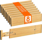 Lifewit 4" High 8 Pack Bamboo Drawer Dividers 43-54cm/17-21.5" Adjustable Wooden Drawer Organizer for Clothes/Utensils, Expandable Drawer Separator for Dresser/Kitchen/Bedroom/Office Organization