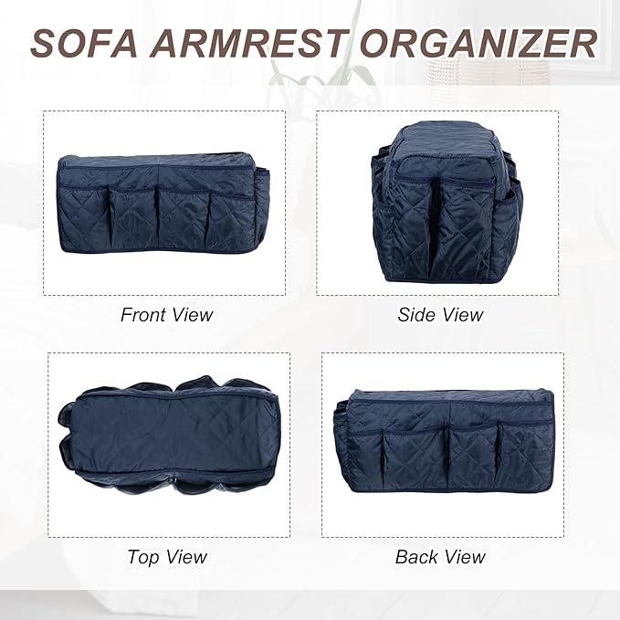 uxcell 2 Pcs Recliner Armchair Caddy, Couch Armrest Organizer with 14 Pockets for Bedside Sofa Remote Control Holder Magazine Phone Book Glasses (Dark Blue, 20" x 7" x 9")