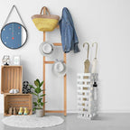 Tudomro Umbrella Stands for Entryway Large Metal Umbrella Holder 6.3 x 5.5 x 16.5 Inches with Removable Water Tray and Hooks Decor Freestanding Rectangular Storage Hollow Rack for Home Office (White)