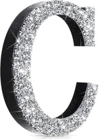 Qunclay 12'' Silver Crystal Diamond Bling Letters Crushed Diamond Decoration Wooden Glitter Letter with Screw and Hooks Rhinestone Gift for Wedding Y2k Mcbling Bedroom Wall Decor (Letter C)