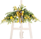 Flower Swag, 24 inch Floral Swag with Lemon, Decorative Wedding Welcome Sign with Large Bow for Wedding Arch Front Door Wall Home Decor.