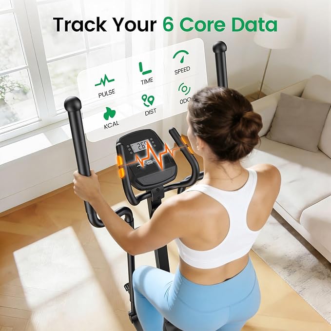 Elliptical Exercise Machine, ANCHEER Elliptical Machine 550Lbs Max Weight, Ultra-Silent Foldable Elliptical Machine, Exercise Equipment for Home Gym,16 Resistance Levels & Pulse Rate Grips