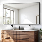 BONEWEI Bathroom Mirror, 30x55 inch Wall Mirror for Bathroom Wall Mounted Black Rectangle Square Corner Mirrors, Black Bathroom Mirror for Living Room, Farmhouse, Bedroom Entryway, Horizontal/Vertical