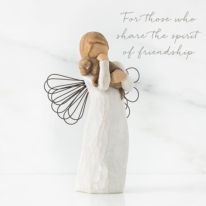 Willow Tree Angel of Friendship, for Those who Share The Spirit of Friendship, Angel Carrying Dog as Reminder of Loyal Pets and Friends, Present and Past, Sculpted Hand-Painted Figure