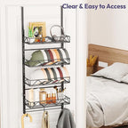 SWTYMIKI Over Door Hat Organizer - 5 Tier Wall Mounted Hat Rack with 4 Adjustable Metal Basket and 3 Hooks, Hanging Baseball Cap Organizer Storage Holds up to 49 Caps for Door, Bedroom, Closet