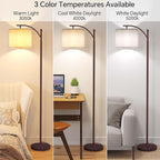 SUNMORY Arc Floor Lamp, Modern Floor Lamp with 9W 3 Color Temperatures Bulb, Metal Standing Lamps with Adjustable Hanging Lampshade, Tall Floor Lamps for Living Room, Bedroom, Office