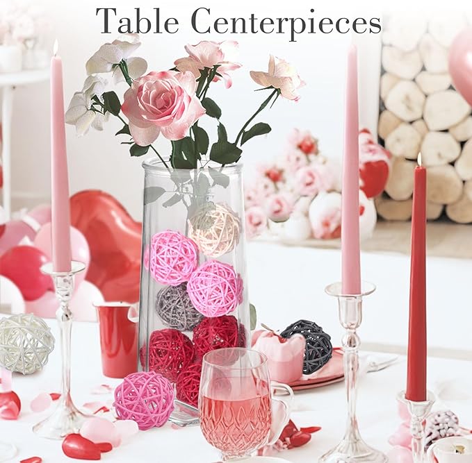 DomeStar 24PCS Pink Rattan Balls Decorative Balls for Bowl Centerpiece, 2 Inches Home Indoor Table Decor - Valentine's Day Tiered Tray Heart Bowl Fillers