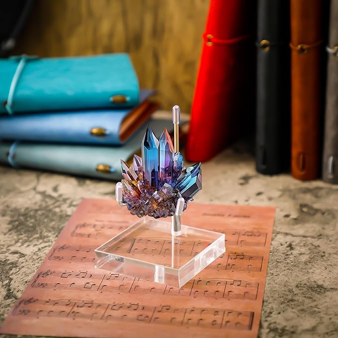 Suzile 4 Pcs Adjustable Metal Arm Display Stand Easel with Acrylic Base Rock Display Easel Holder Acrylic Crystal Clear Plate Stand for Geodes Mineral Agate (Silver, 3.2 x 3.2 x 4.9 Inch)