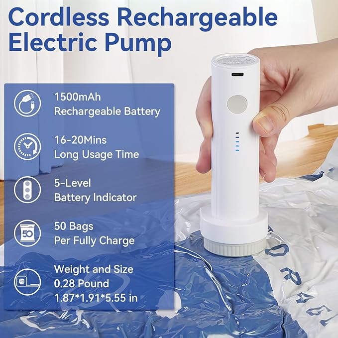 12 Pack Vacuum Seal Bags with Rechargeable Air Pump for Clothing, Vacuum Storage Bags for Clothing, Vacuum Seal Bags for Clothing Travel, Space Saver Vacuum Storage Bags, White