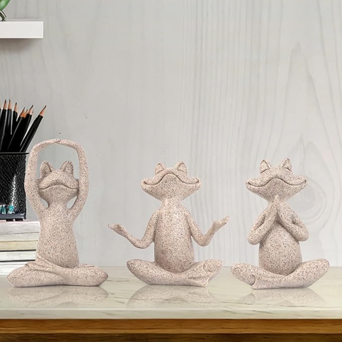 Suoedd Sandstone Frog Figurines Yoga Decor Set of 3 –Frog Yoga Statues for Modern Living Room Table Office Bookshelf Shelves Home Sculptures Decor