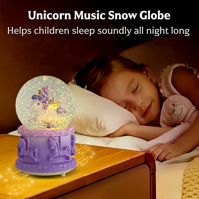 Unicorn Snow Globes,Kids Music Snowglobes with LED 7 Colors Lights,Automatic Snow Fall Effect,Home Decor for Children Room Essentials,Christmas or Birthday Gifts for 3-15 Year Old Girls