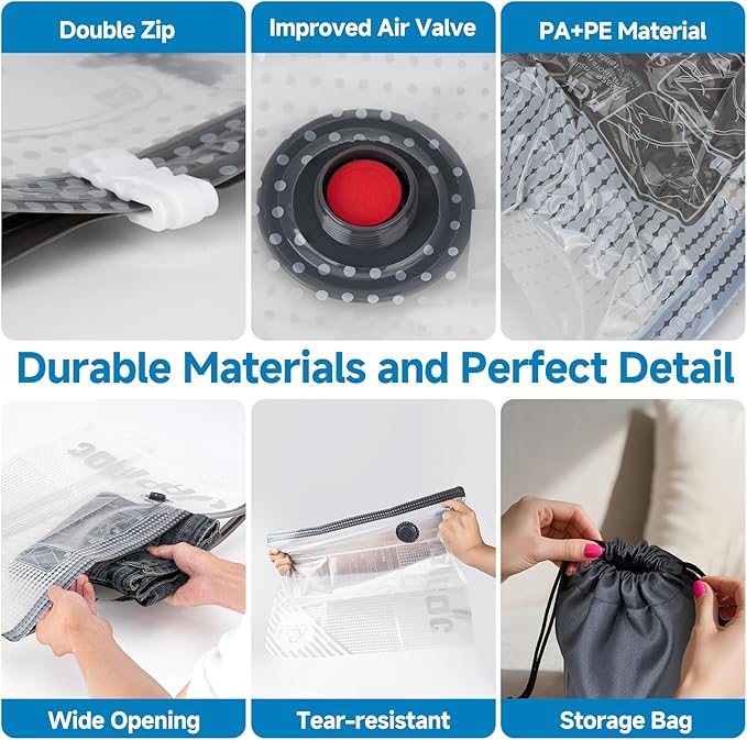 Travel Vacuum Storage Bags 16 Pack with USB Powered Electric Pump, Vacuum Seal Bags for Clothing Travel, Space Saver Bags for Luggage, Suitcase & Home Organization