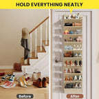 20-25 Pairs Over the Door Shoe Organizer, Clear Pockets Shoe Rack for Closet Door, 10-Tier Hanging Shoe Rack for Boots, Behind the Door Shoe Holder Fit All the Family's Sneakers, Boots, Heels, Beige