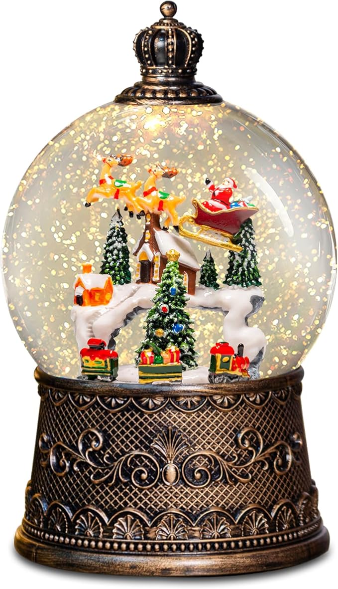 Christmas Snow Globes Lantern with Music, Winter Village Scene Snow Globes with Swirling Glitter Effects, USB/Battery Powered with 6-Hour Timer, Christmas Decorations