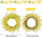 GTIDEA 24" Spring Summer Wreaths for Front Door Artificial Forsythia Flower Wreath on Grapevine Yellow Door Wreath Floral Wreath for Home Indoor Wall Window Garden Porch Farmhouse Decor