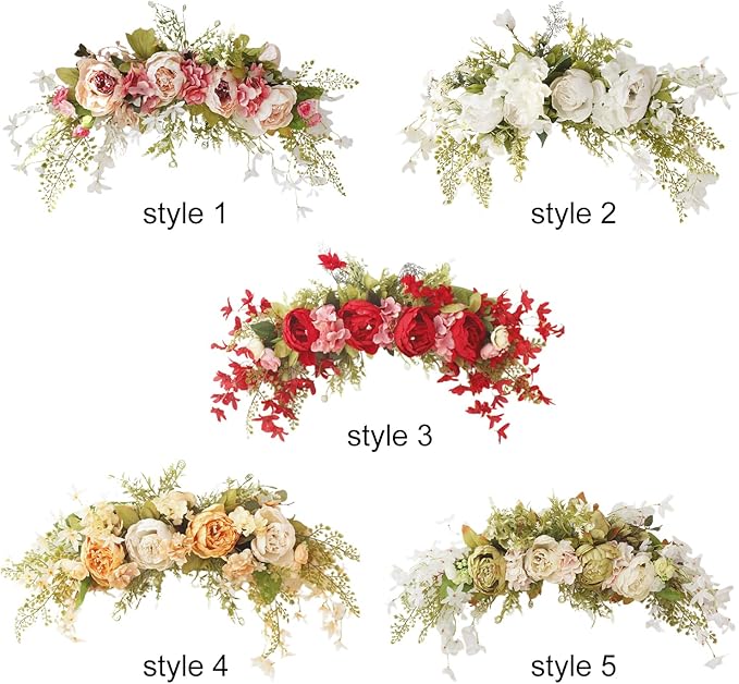 DULRLLY Artificial Peony Flower Swag, 30 in Wedding Arch Flowers, Faux Floral Swag for Lintel, Over The Door Decorative Swag, Rustic Artificial Floral Swag for Home Decor (4)